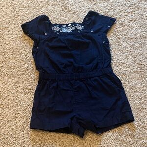 GAP Dark Blue Kids Romper with Floral Embroidery